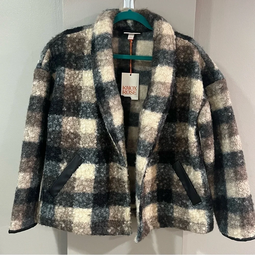 Knox Rose Oversized Fuzzy Shacket Blazer Sweater Size Large - Picture 5 of 9